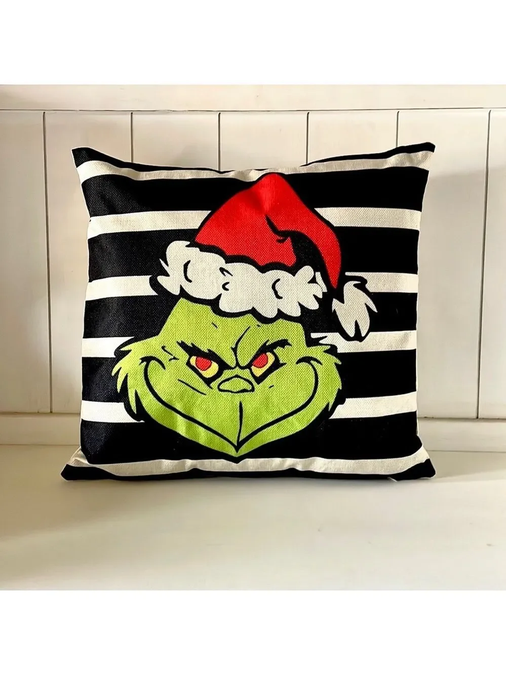 Set of 2 Grinch Black and White Striped Grinch Throw Pillow Covers